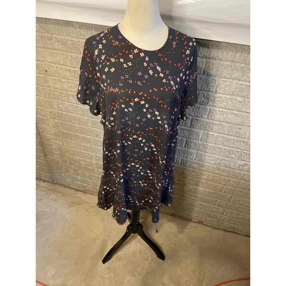 Cabi Black Floral Short Sleeve Muse Shift Dress Size Small